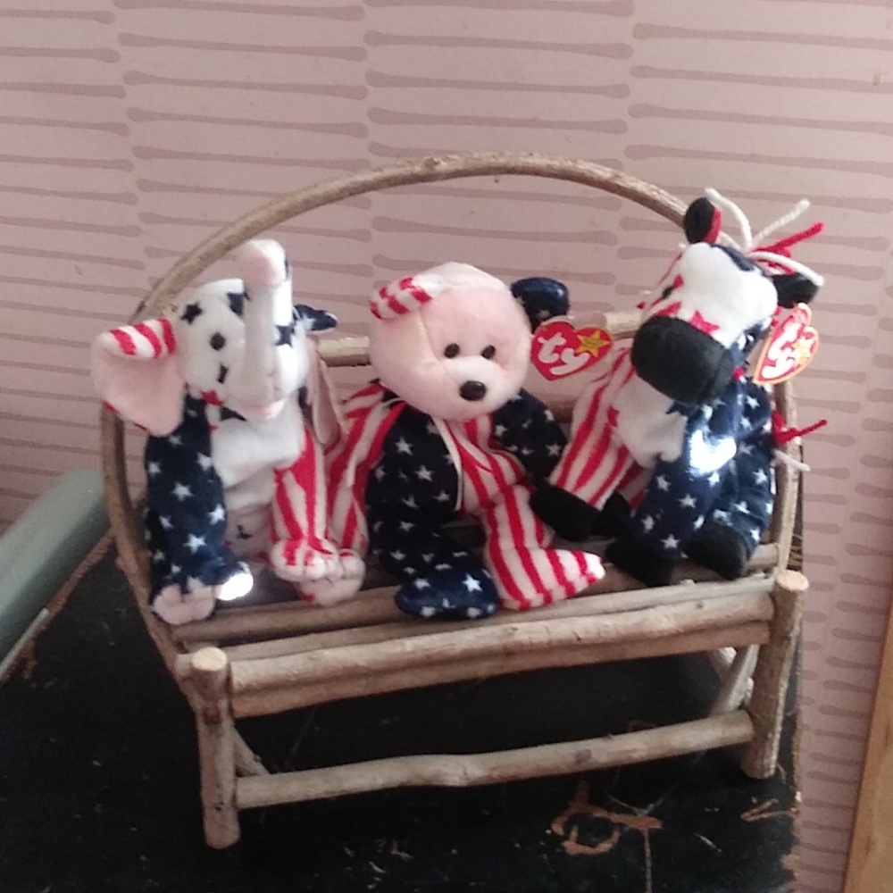 Ty Trio of Patriotic Beanie Babies VINTAGE Rare Color Mistakes